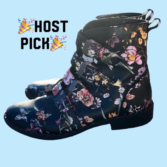 Steve Madden Shoes - Steve Madden Pursue Black Floral Studded Buckle Boots
